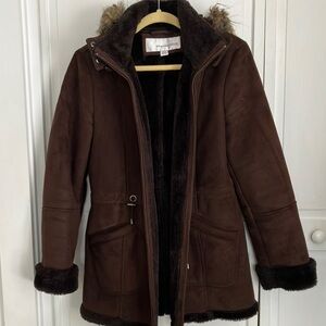 Brown Faux Fur Lined Women's Coat